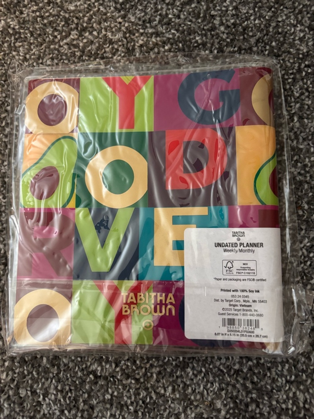 Tabitha Brown Colorful 'Y O G O D L V E' Pattern Undated Planner